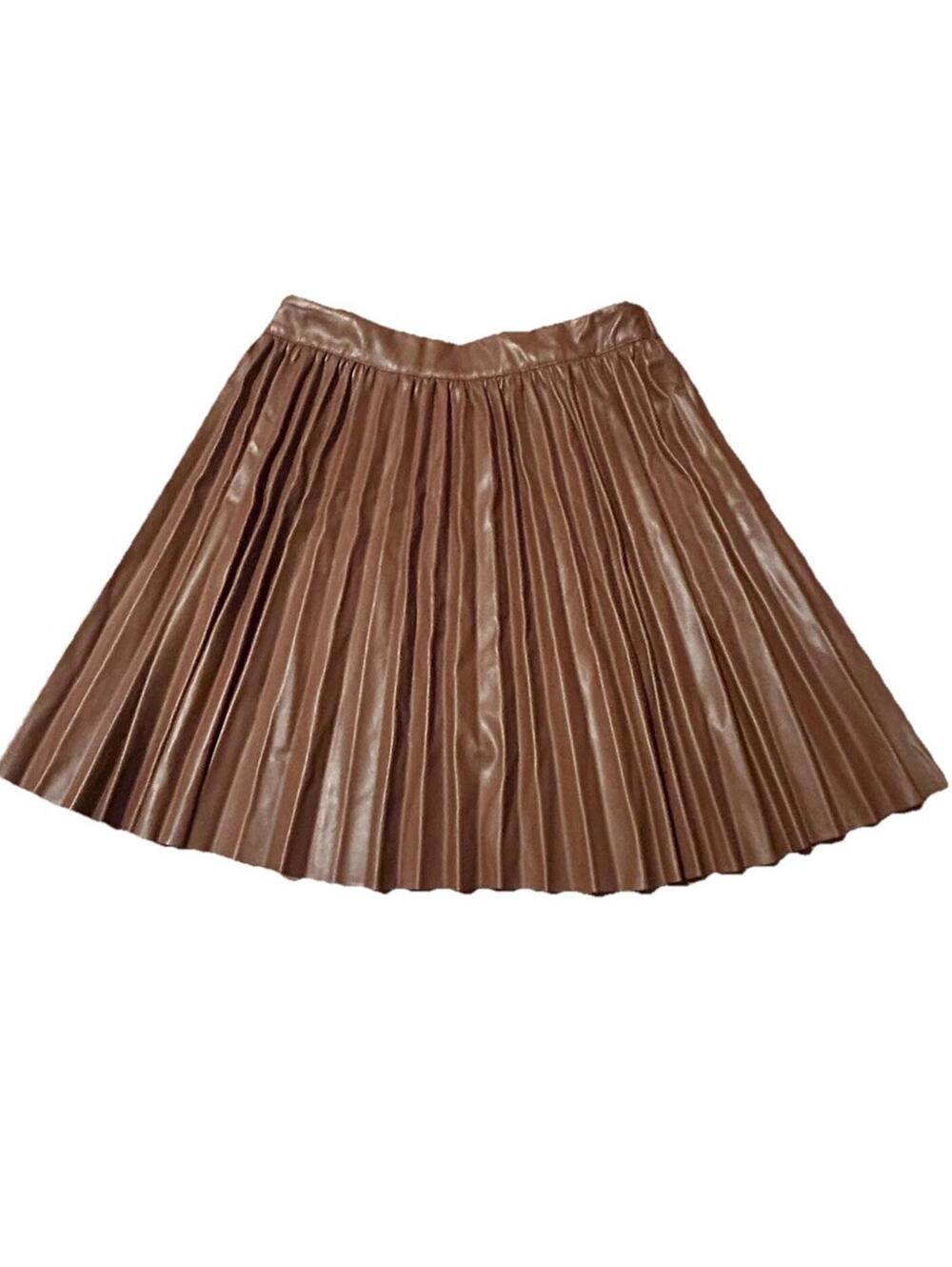 Loveriche Brown Faux Leather Pleated Mini Skirt Womens M Y2K Preppy A-Line